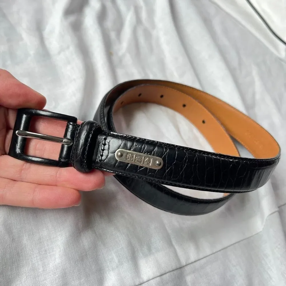 VTG Lauren Ralph Lauren Croc Embossed Leather Belt Quiet Luxury Preppy S